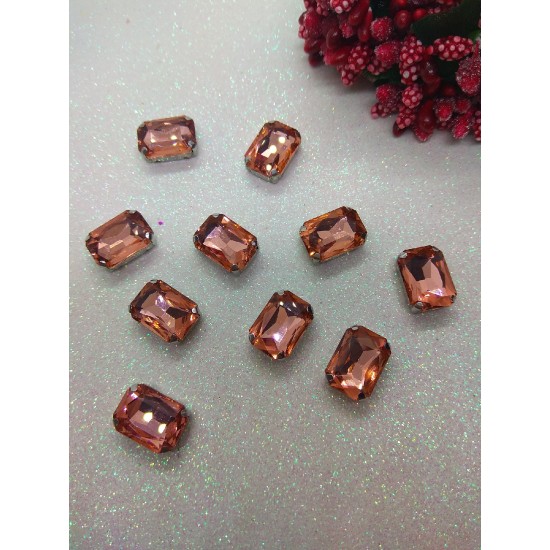 Стразы в цапах "Прямоугольник" цв. персиковый, цена за 1 шт